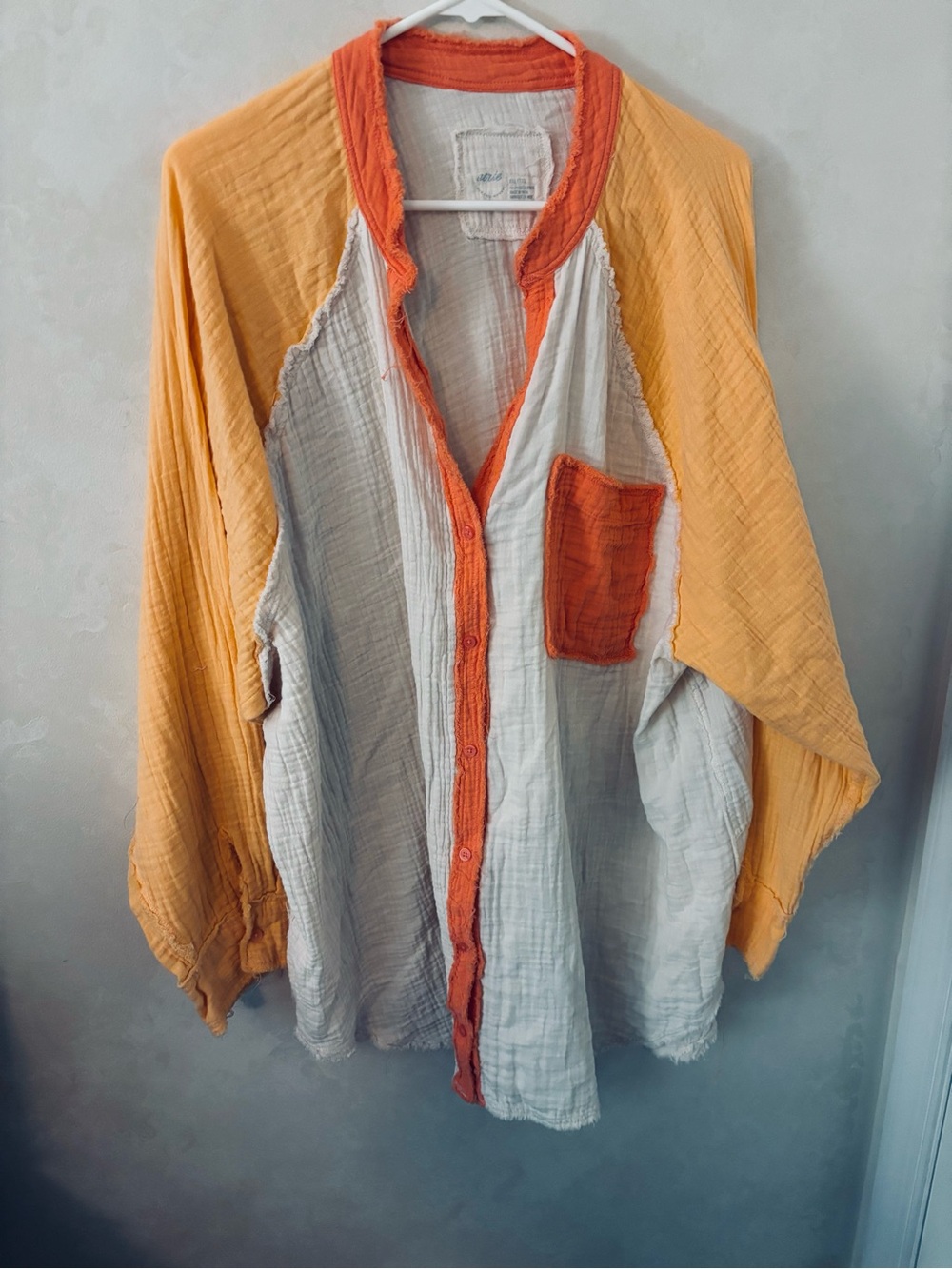 Aerie Gauzy Cover Up Shirt Orange Cream Summer Size XXL
